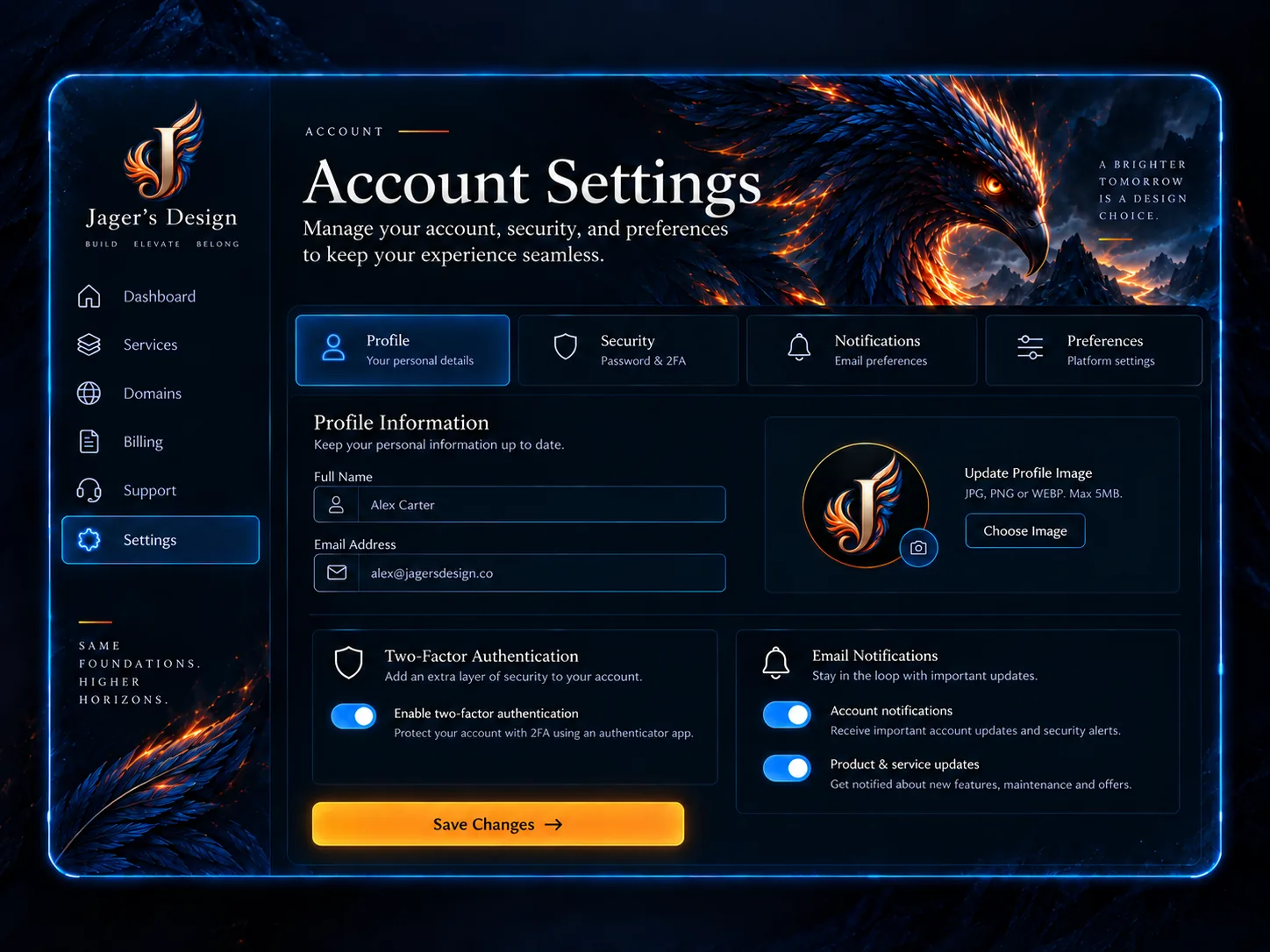 Account Settings preview